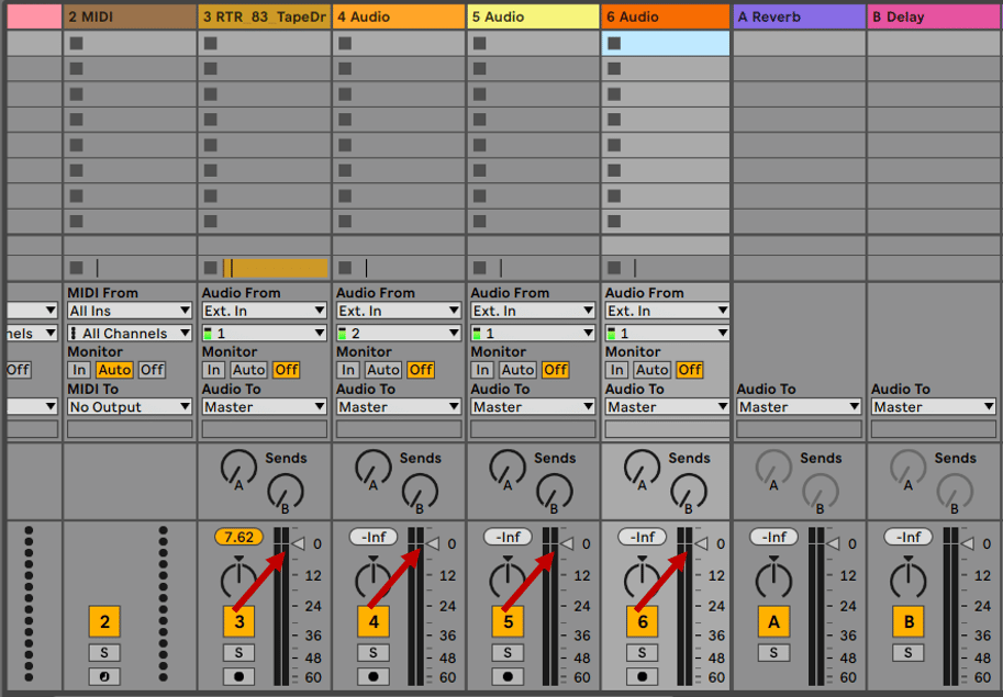 mixer faders in Ableton Live